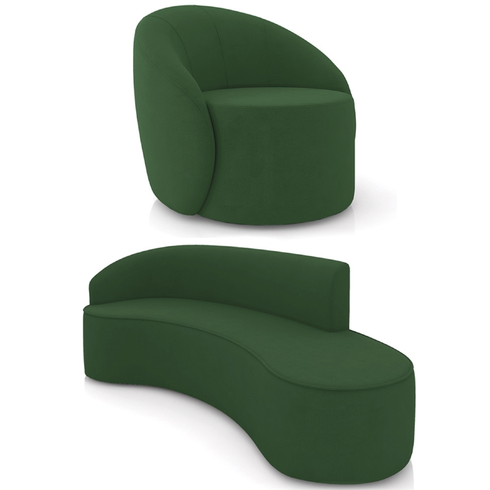 Sofá 4 Lugares 220cm Wendi e Poltrona Steve Suede Verde I01  - Mpozenato