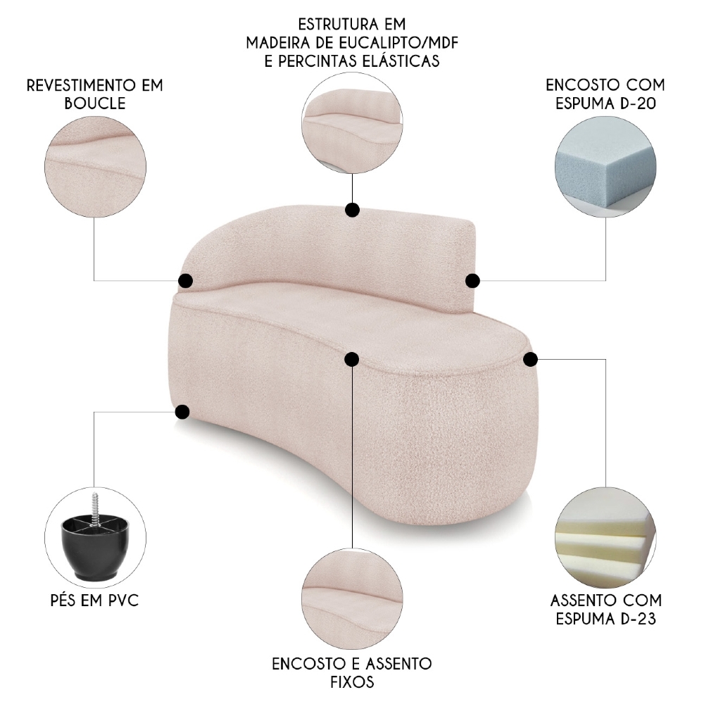 Sofá 2 Lugares Para Sala 140cm Orgânico Wendi Boucle Rose I01  - Mpozenato