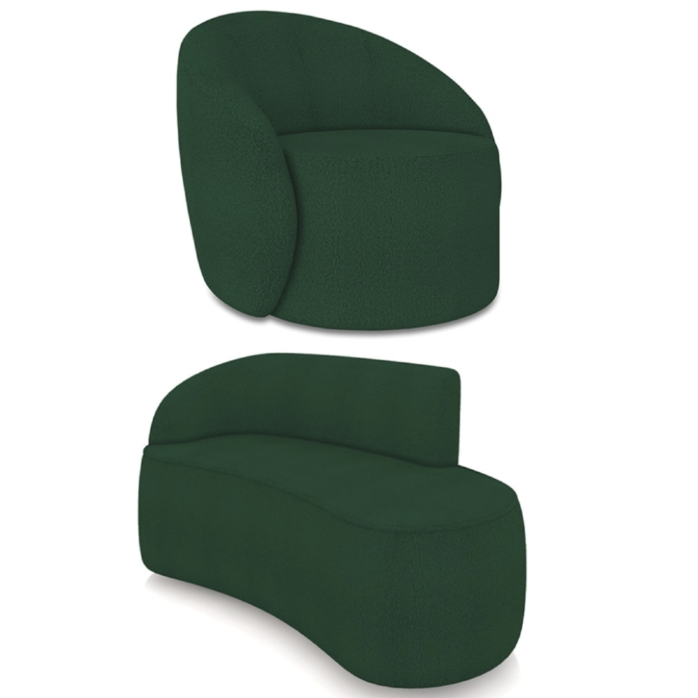 Sofá 2 Lugares 140cm Wendi e Poltrona Steve Boucle Verde I01  - Mpozenato