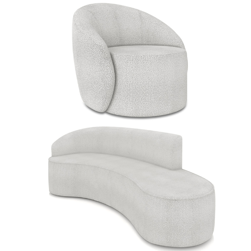 Sofá 4 Lugares 220cm Wendi e Poltrona Steve Boucle Cinza I01  - Mpozenato