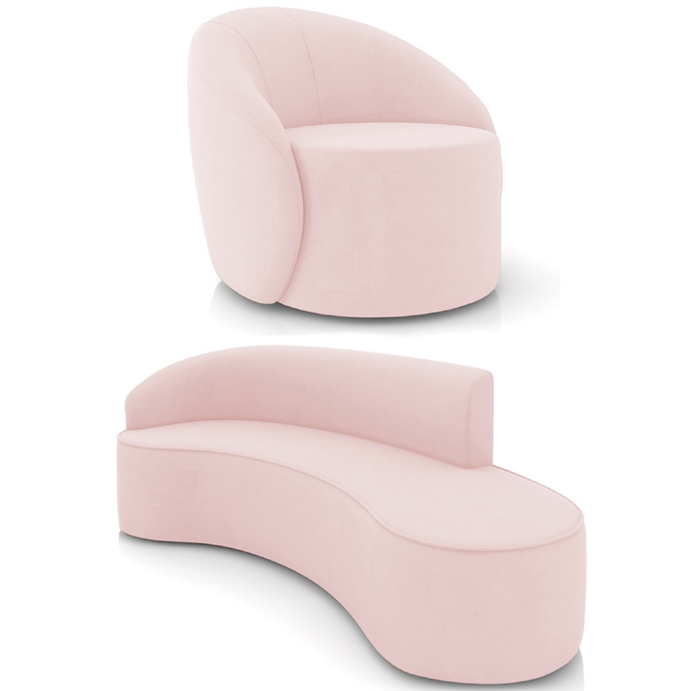 Sofá 4 Lugares 220cm Wendi e Poltrona Steve Suede Rosa Bebê I01  - Mpozenato