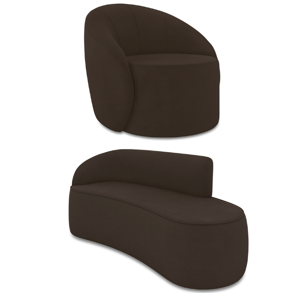 Sofá 4 Lugares 220cm Wendi e Poltrona Steve Suede Marrom I01  - Mpozenato