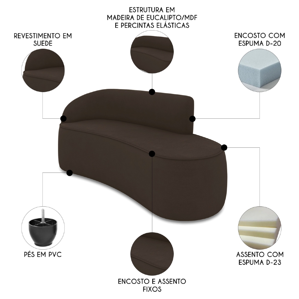 Sofá 4 Lugares 220cm Wendi e Poltrona Steve Suede Marrom I01  - Mpozenato
