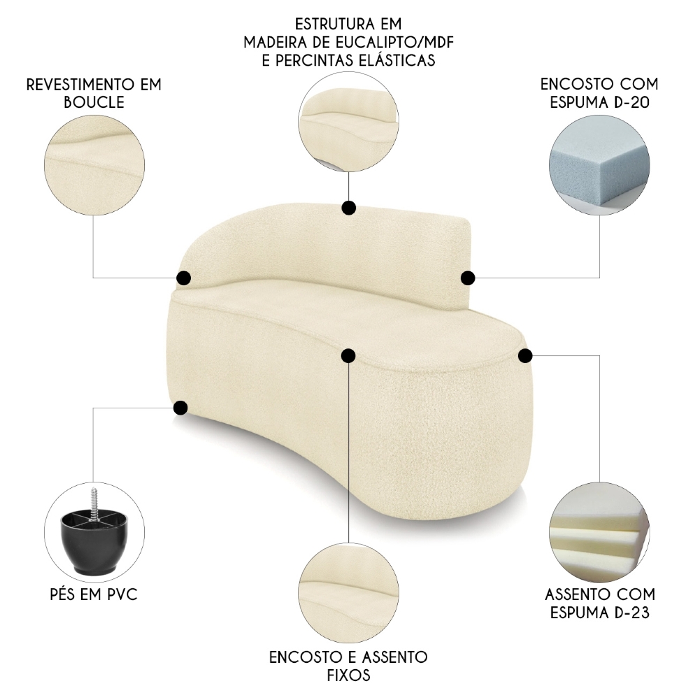Sofá 2 Lugares Para Sala 140cm Orgânico Wendi Boucle Bege I01  - Mpozenato