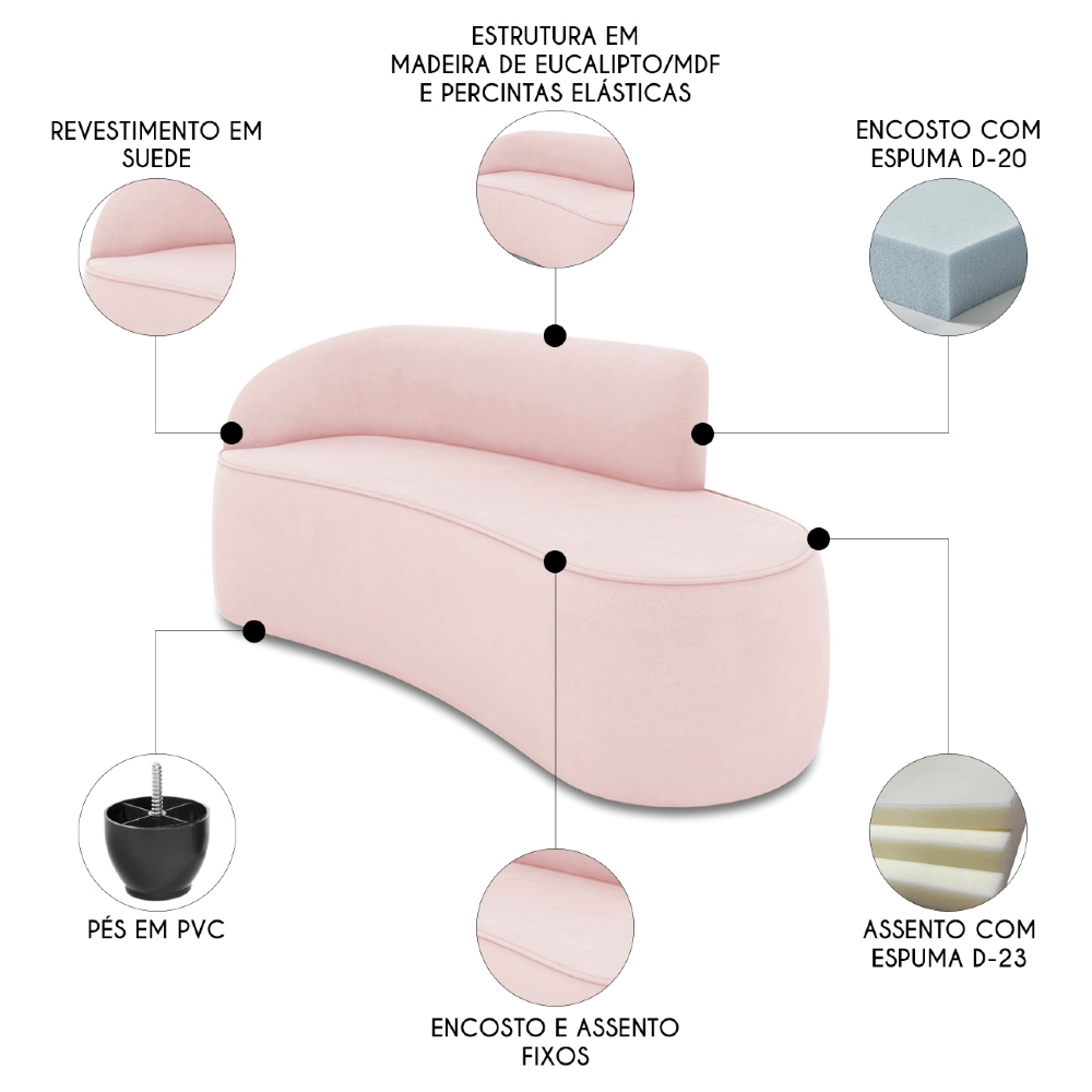Sofá 3 Lugares 180cm Wendi e Poltrona Steve Suede Rosa Bebê I01  - Mpozenato