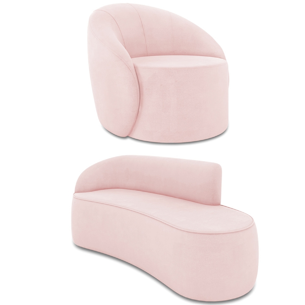 Sofá 3 Lugares 180cm Wendi e Poltrona Steve Suede Rosa Bebê I01  - Mpozenato