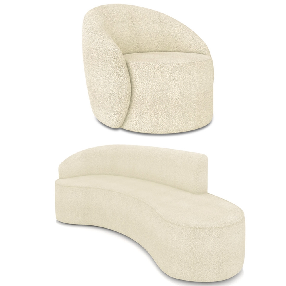 Sofá 4 Lugares 220cm Wendi e Poltrona Steve Boucle Bege I01  - Mpozenato