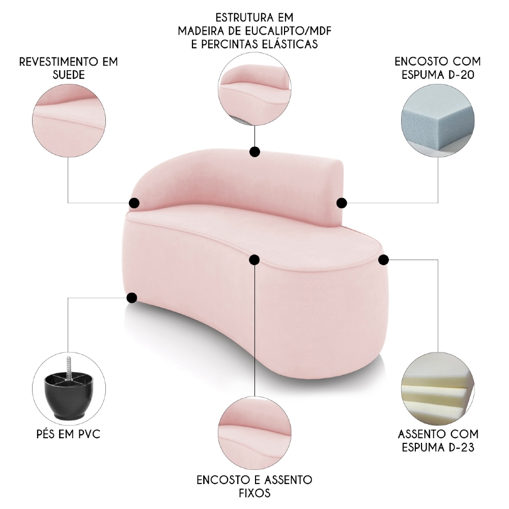 Sofá 2 Lugares 140cm Wendi e Poltrona Steve Suede Rosa Bebê I01  - Mpozenato
