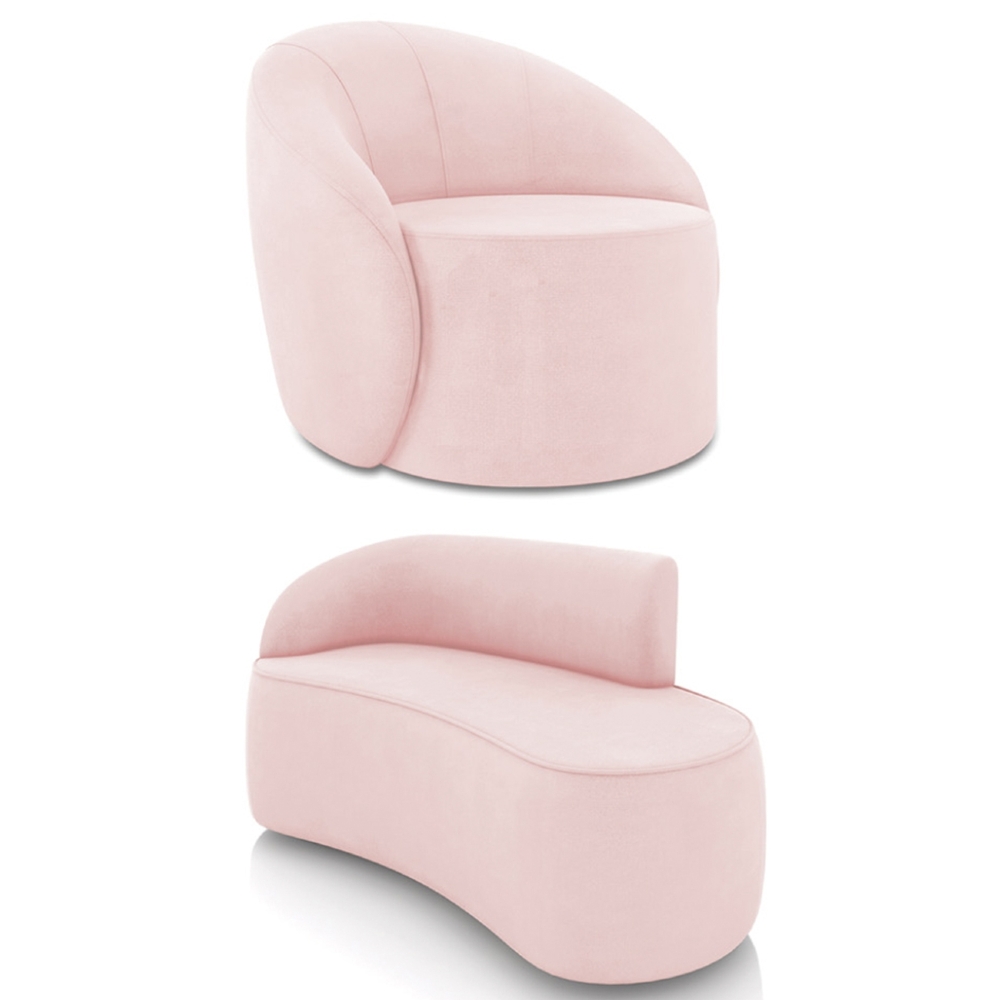 Sofá 2 Lugares 140cm Wendi e Poltrona Steve Suede Rosa Bebê I01  - Mpozenato