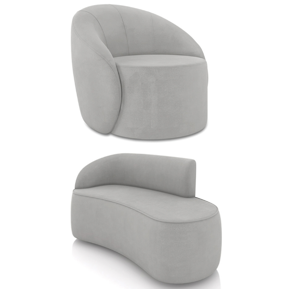 Sofá 2 Lugares 140cm Wendi e Poltrona Steve Suede Cinza I01  - Mpozenato