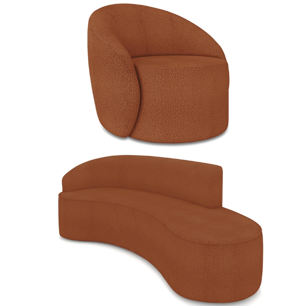 Sofá 4 Lugares 220cm Wendi e Poltrona Steve Boucle Terracota I01  - Mpozenato