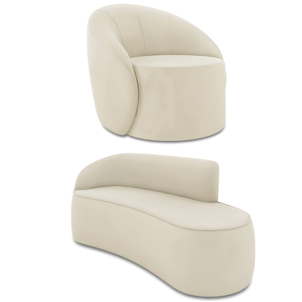 Sofá 3 Lugares 180cm Wendi e Poltrona Steve Veludo Bege I01  - Mpozenato