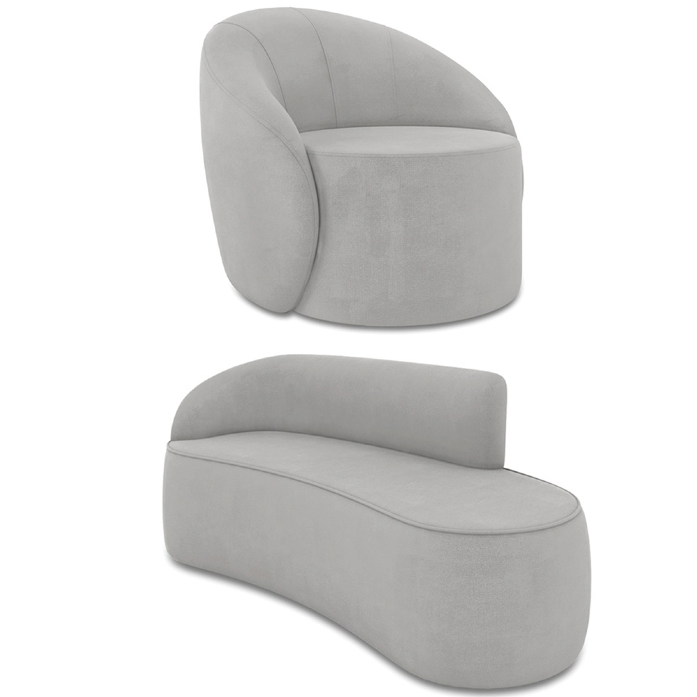 Sofá 4 Lugares 220cm Wendi e Poltrona Steve Suede Cinza I01  - Mpozenato