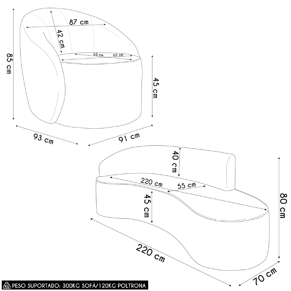 Sofá 4 Lugares 220cm Wendi e Poltrona Steve Suede Cinza I01  - Mpozenato