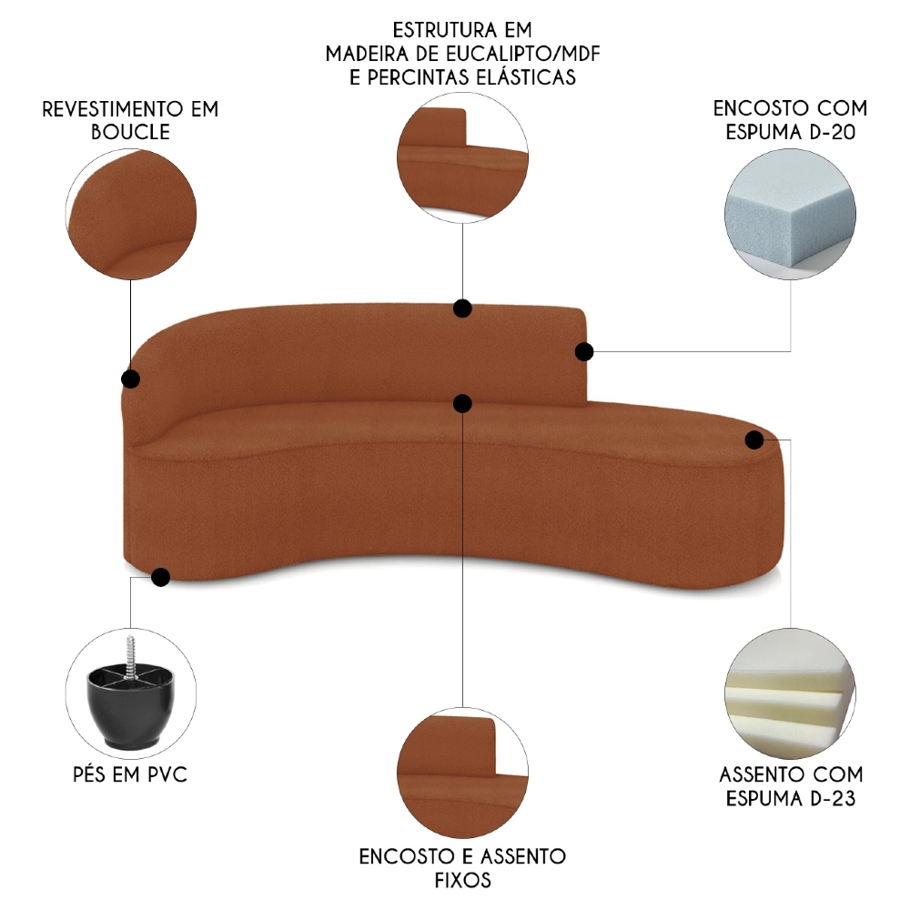 Sofá 4 Lugares Para Sala 220cm Orgânico Wendi Boucle Terracota I01  - Mpozenato