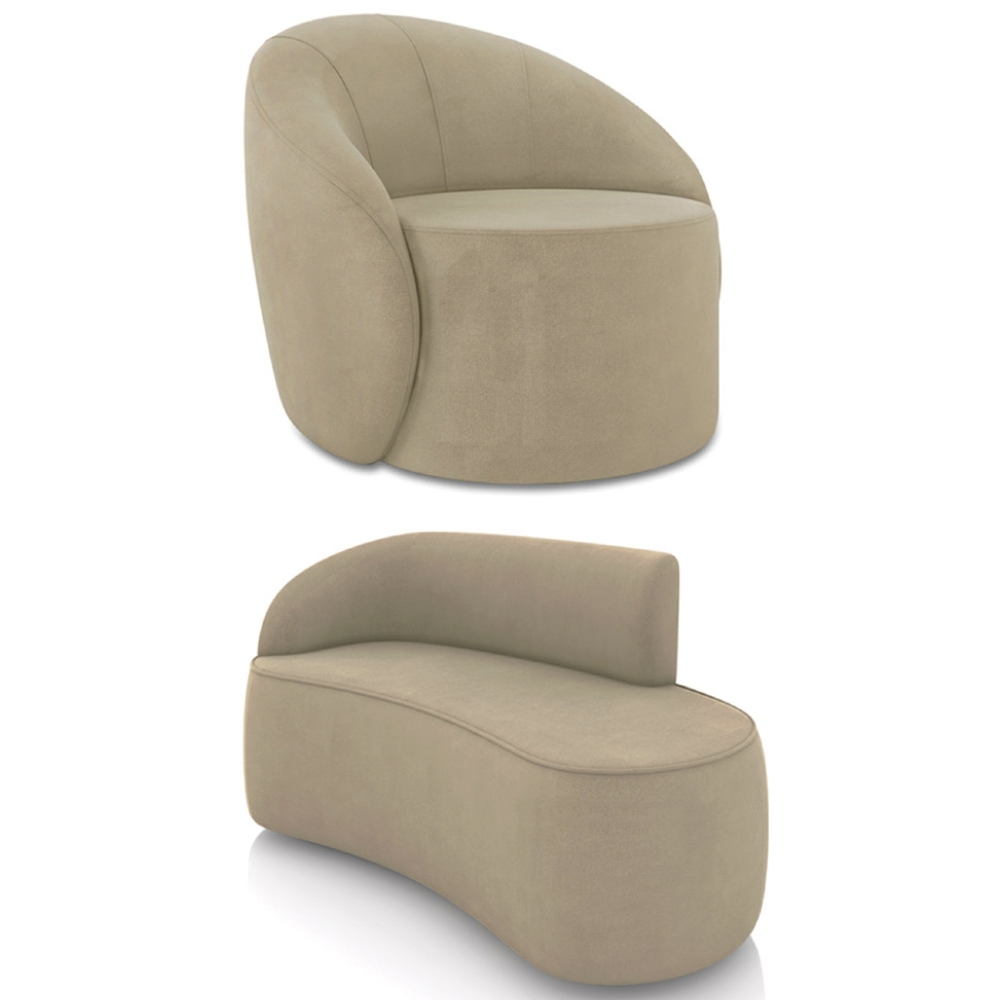 Sofá 2 Lugares 140cm Wendi e Poltrona Steve Suede Marrom Rt I01  - Mpozenato