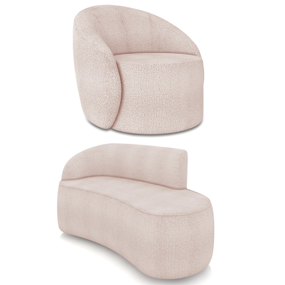 Sofá 2 Lugares 140cm Wendi e Poltrona Steve Boucle Rose I01  - Mpozenato