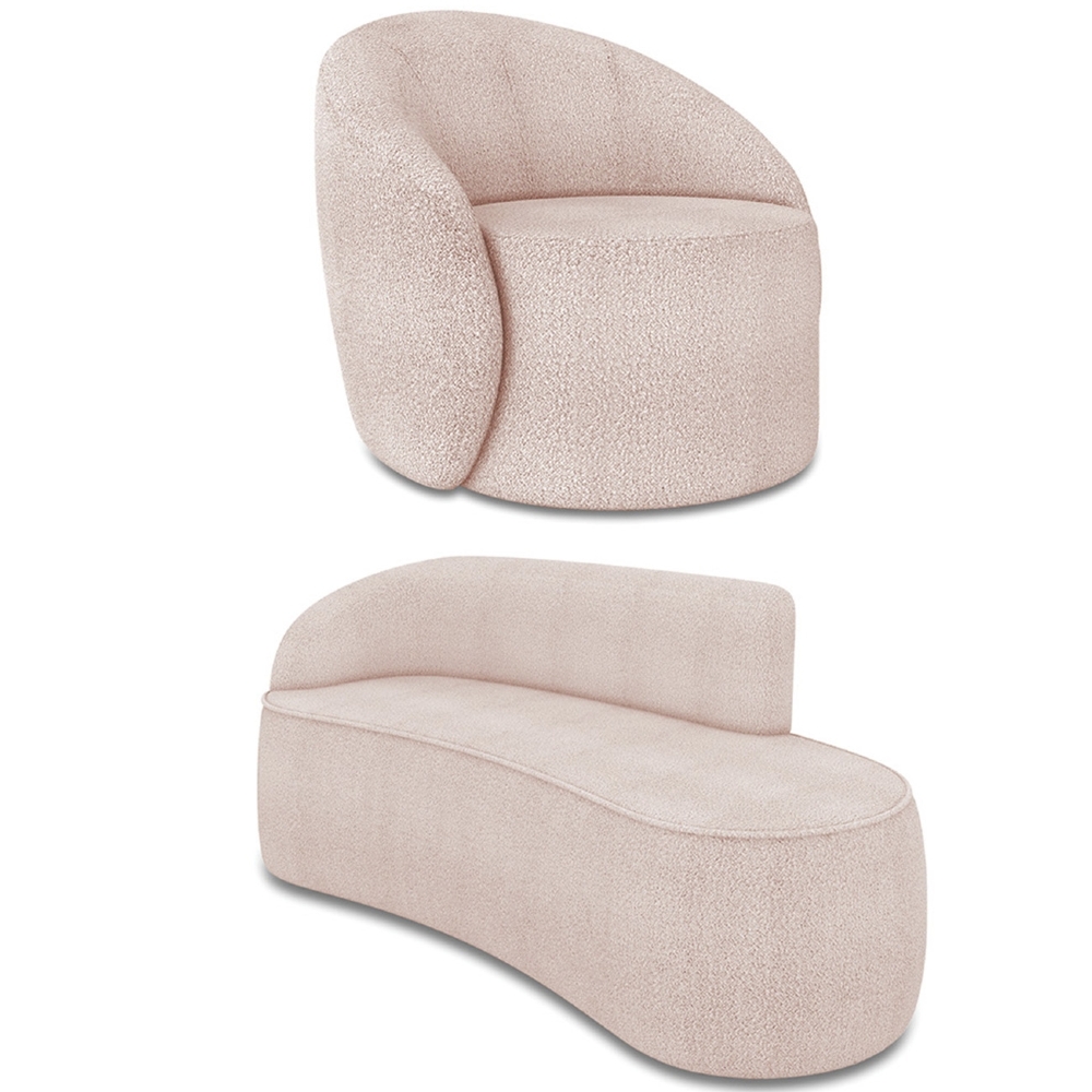 Sofá 3 Lugares 180cm Wendi e Poltrona Steve Boucle Rose I01  - Mpozenato