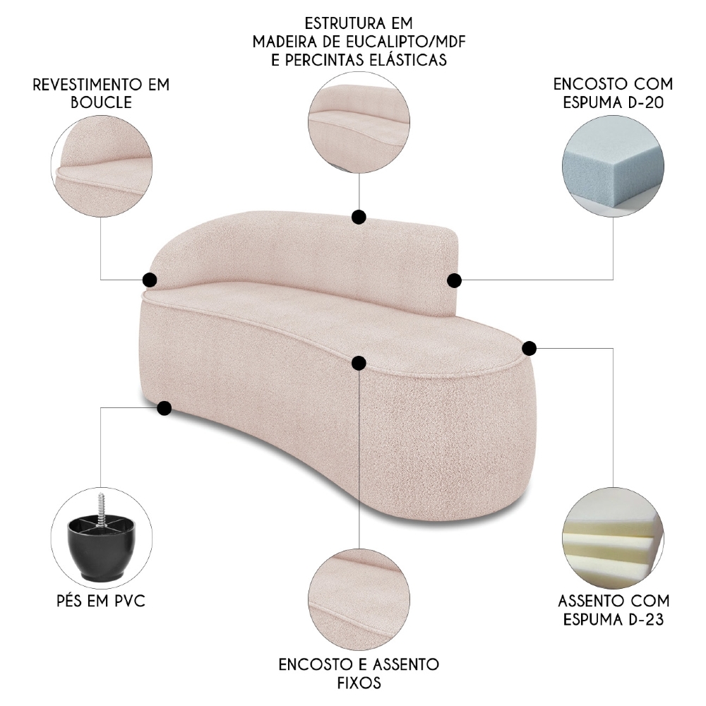 Sofá 3 Lugares 180cm Wendi e Poltrona Steve Boucle Rose I01  - Mpozenato