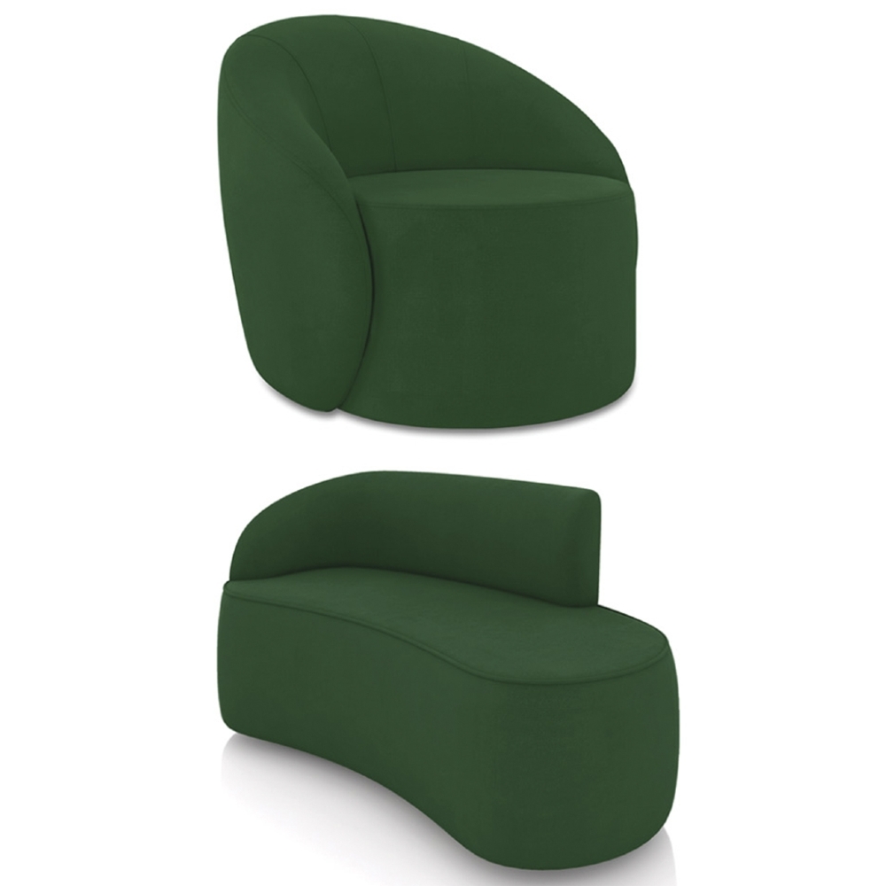 Sofá 2 Lugares 140cm Wendi e Poltrona Steve Suede Verde I01  - Mpozenato