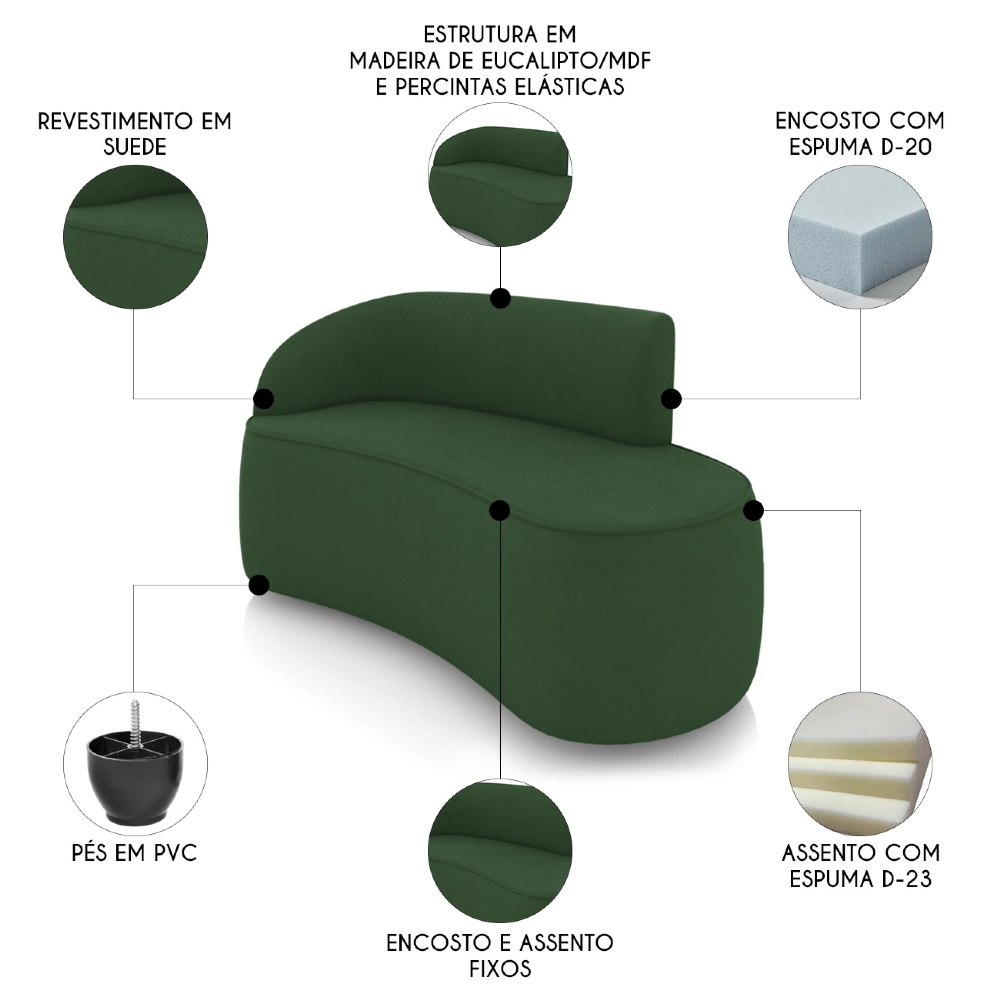 Sofá 2 Lugares 140cm Wendi e Poltrona Steve Suede Verde I01  - Mpozenato