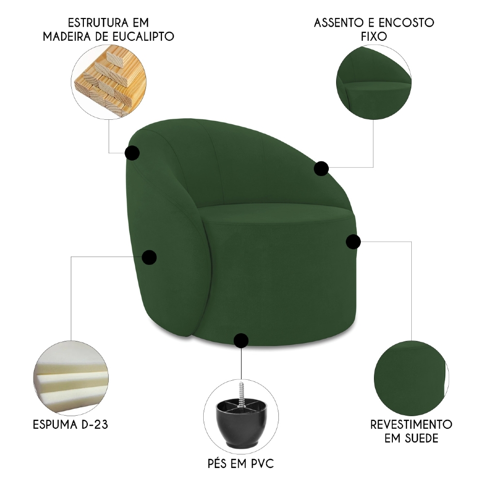 Sofá 2 Lugares 140cm Wendi e Poltrona Steve Suede Verde I01  - Mpozenato