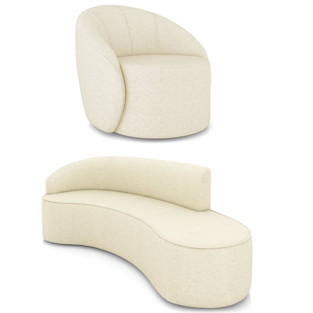 Sofá 4 Lugares 220cm Wendi e Poltrona Steve Linho Bege I01  - Mpozenato