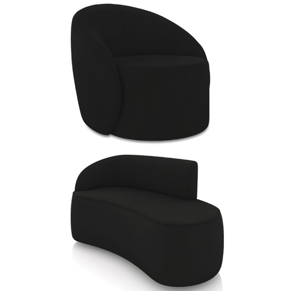 Sofá 2 Lugares 140cm Wendi e Poltrona Steve Veludo Preto I01  - Mpozenato