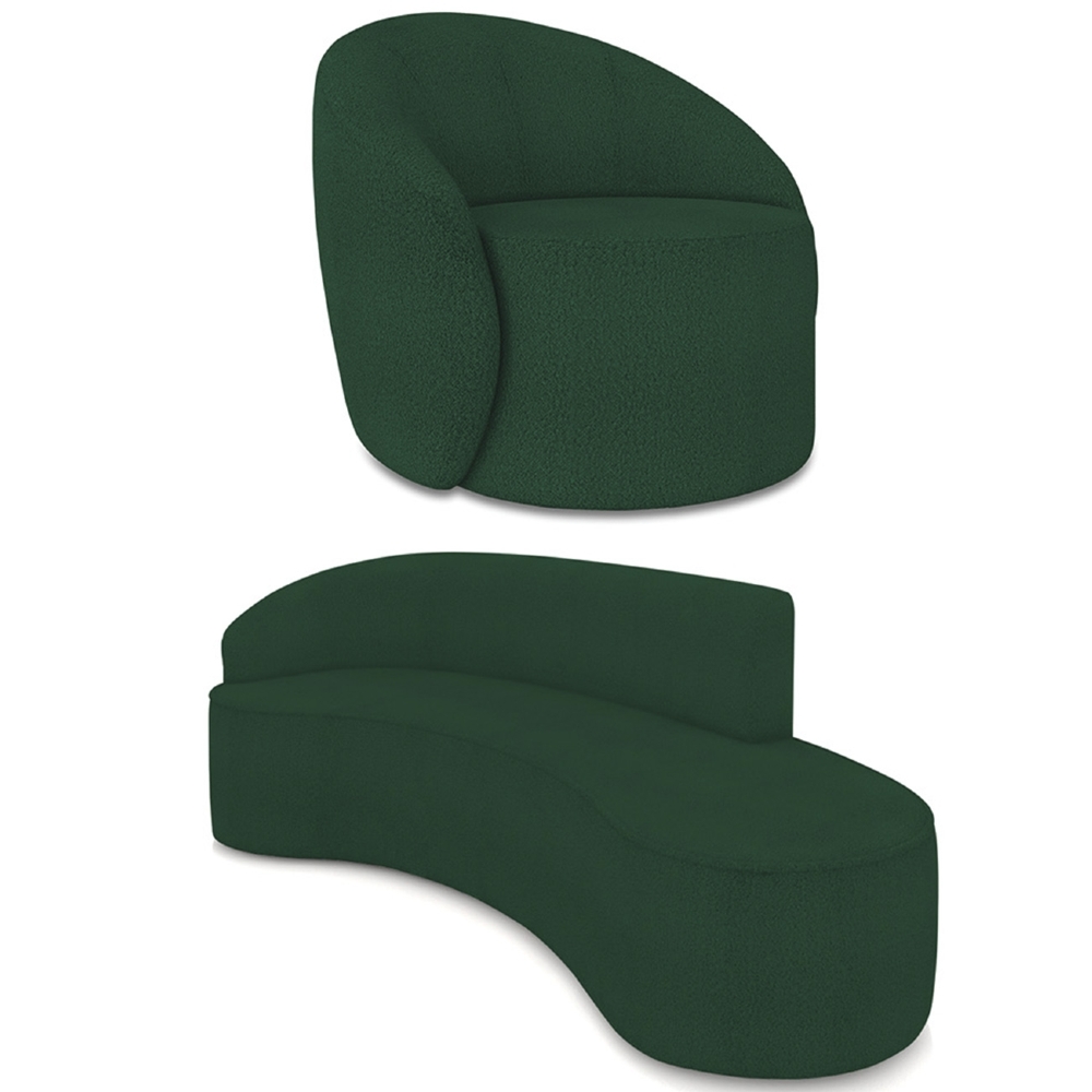 Sofá 4 Lugares 220cm Wendi e Poltrona Steve Boucle Verde I01  - Mpozenato