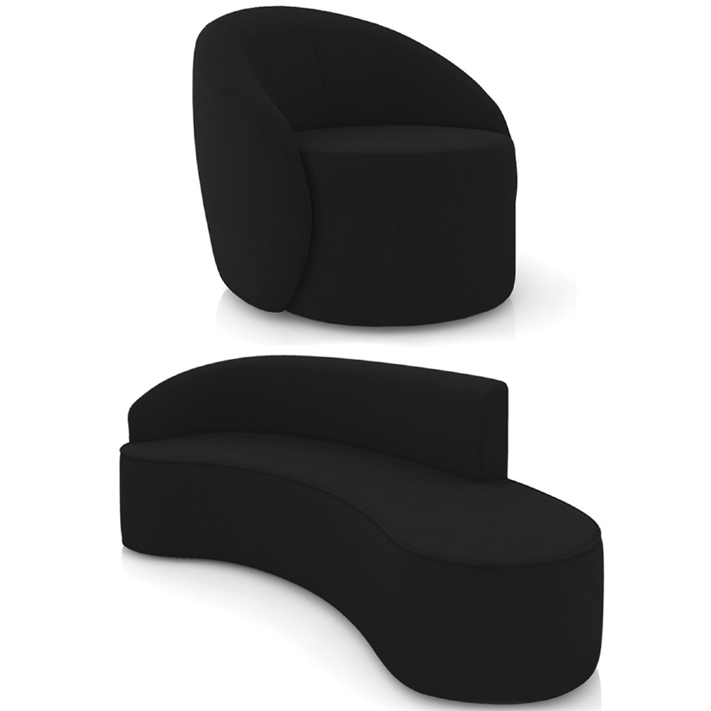 Sofá 4 Lugares 220cm Wendi e Poltrona Steve Suede Preto I01  - Mpozenato