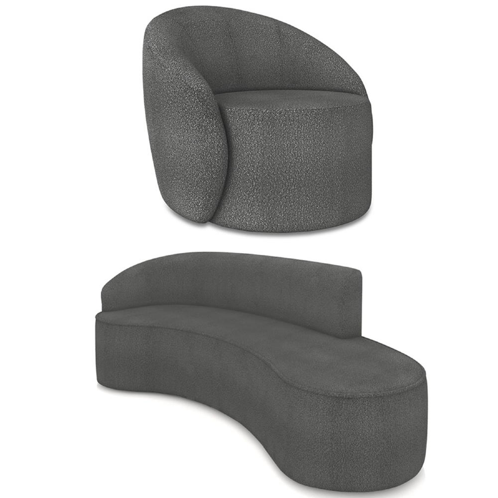 Sofá 4 Lugares 220cm Wendi e Poltrona Steve Boucle Grafite I01  - Mpozenato