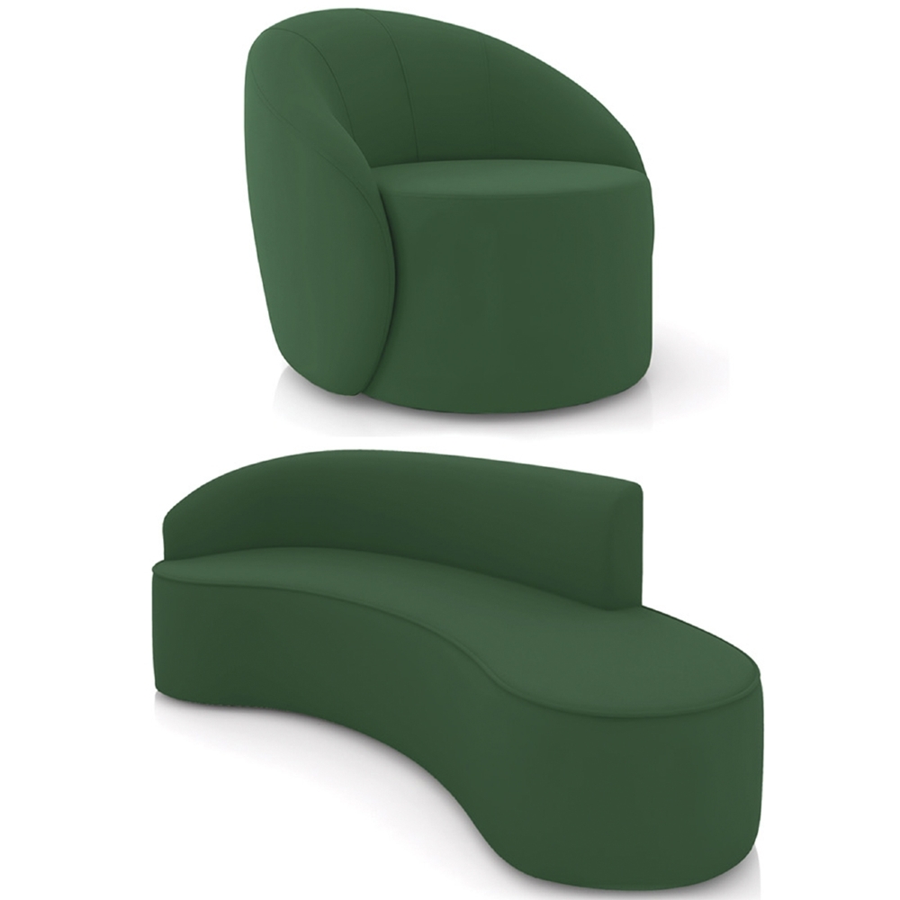 Sofá 4 Lugares 220cm Wendi e Poltrona Steve Veludo Verde I01  - Mpozenato