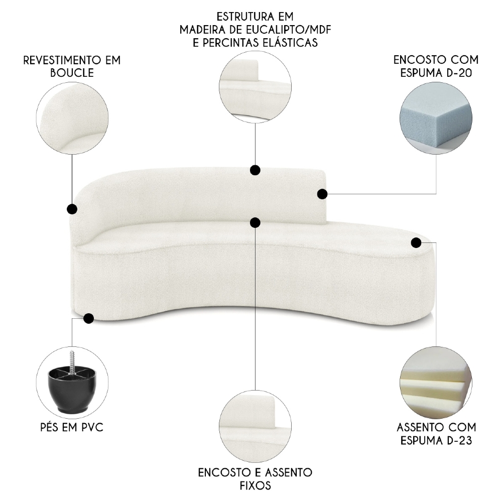 Sofá 4 Lugares Para Sala 220cm Orgânico Wendi Boucle Off White I01  - Mpozenato