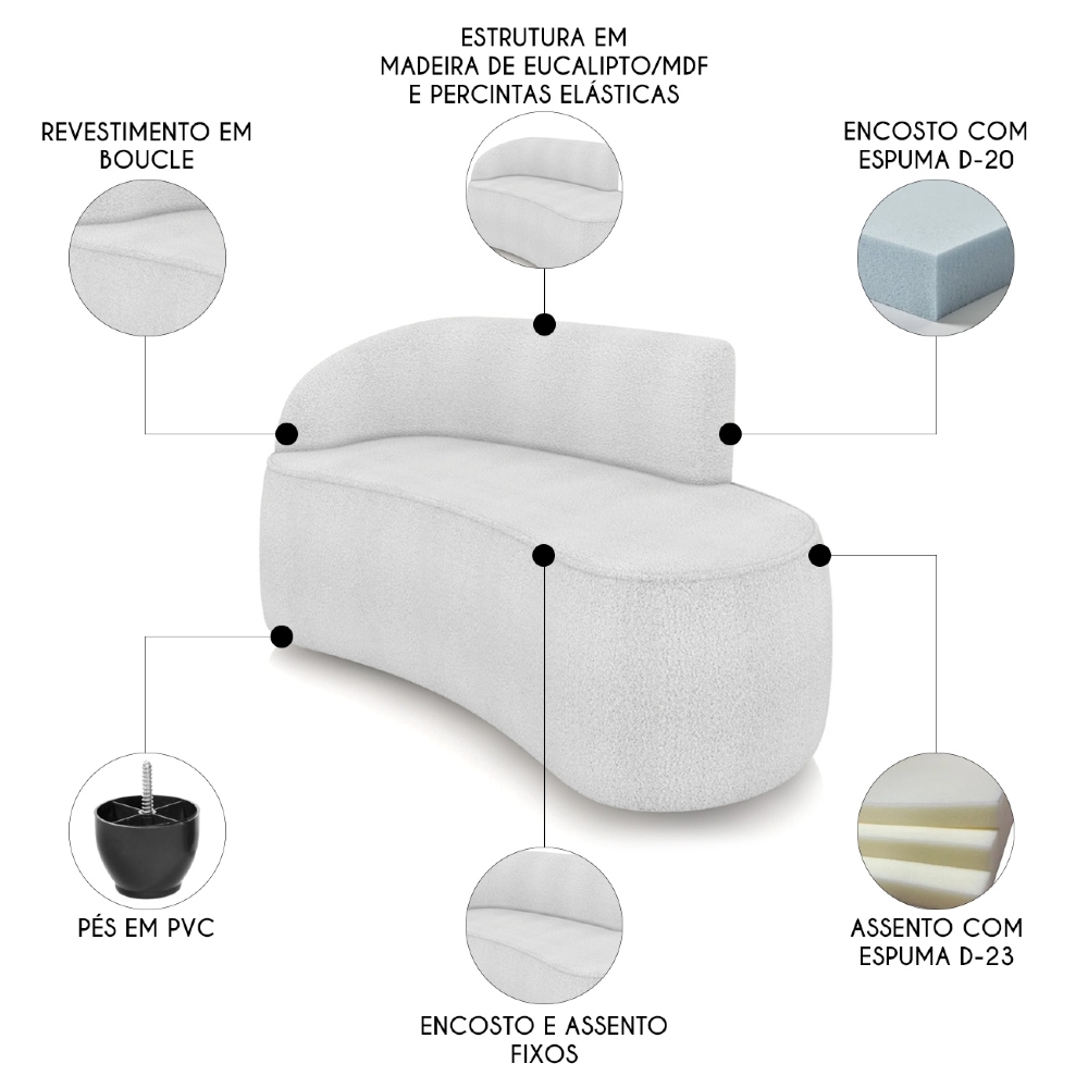 Sofá 2 Lugares Para Sala 140cm Orgânico Wendi Boucle Cinza I01  - Mpozenato