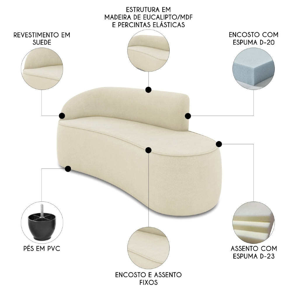 Sofá 3 Lugares Para Sala 180cm Orgânico Wendi Suede Bege I01  - Mpozenato