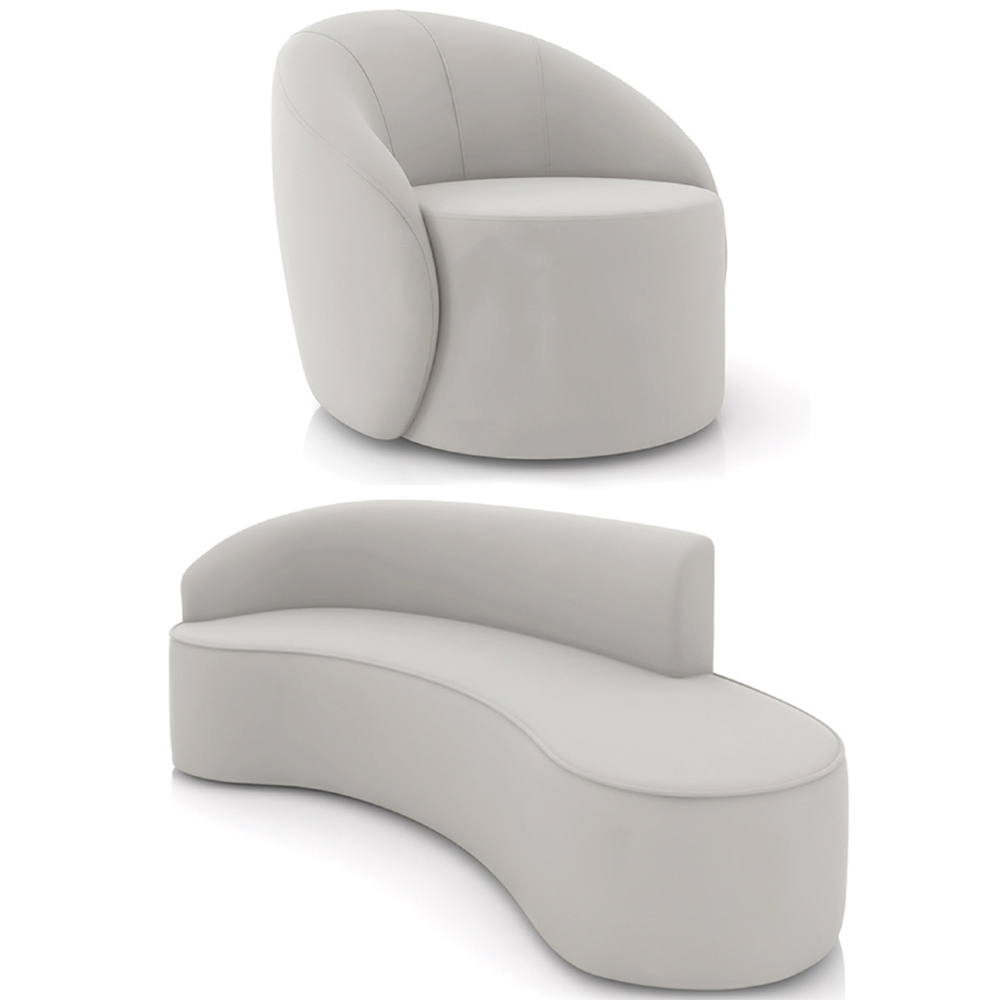 Sofá 4 Lugares 220cm Wendi e Poltrona Steve Veludo Cinza I01  - Mpozenato