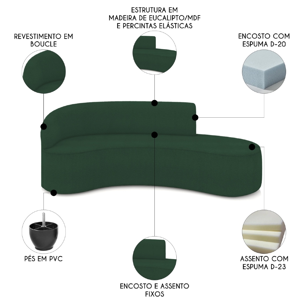 Sofá 4 Lugares Para Sala 220cm Orgânico Wendi Boucle Verde I01  - Mpozenato