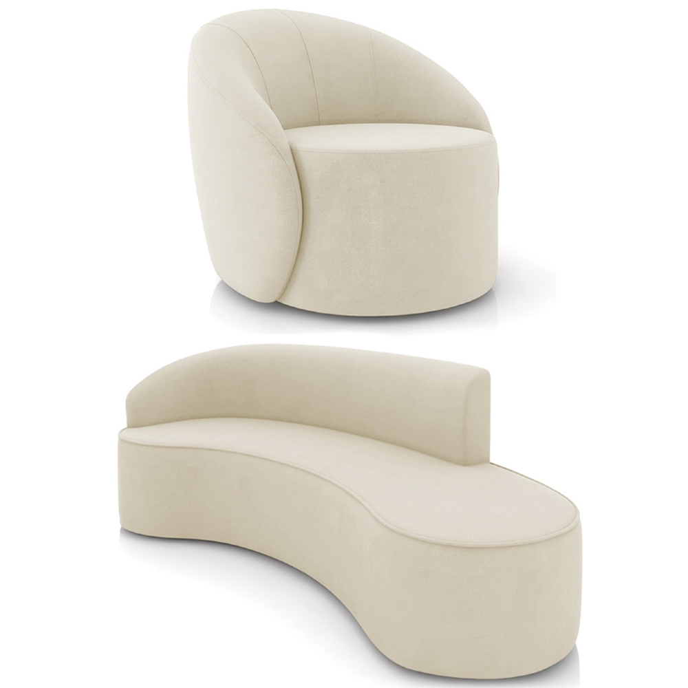 Sofá 4 Lugares 220cm Wendi e Poltrona Steve Suede Bege I01  - Mpozenato