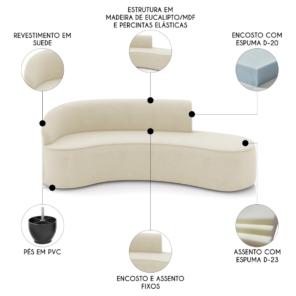 Sofá 4 Lugares 220cm Wendi e Poltrona Steve Suede Bege I01  - Mpozenato