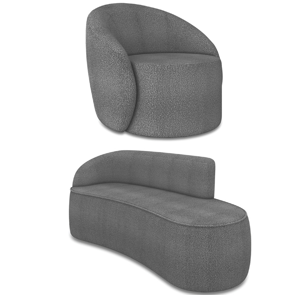 Sofá 3 Lugares 180cm Wendi e Poltrona Steve Boucle Grafite I01  - Mpozenato