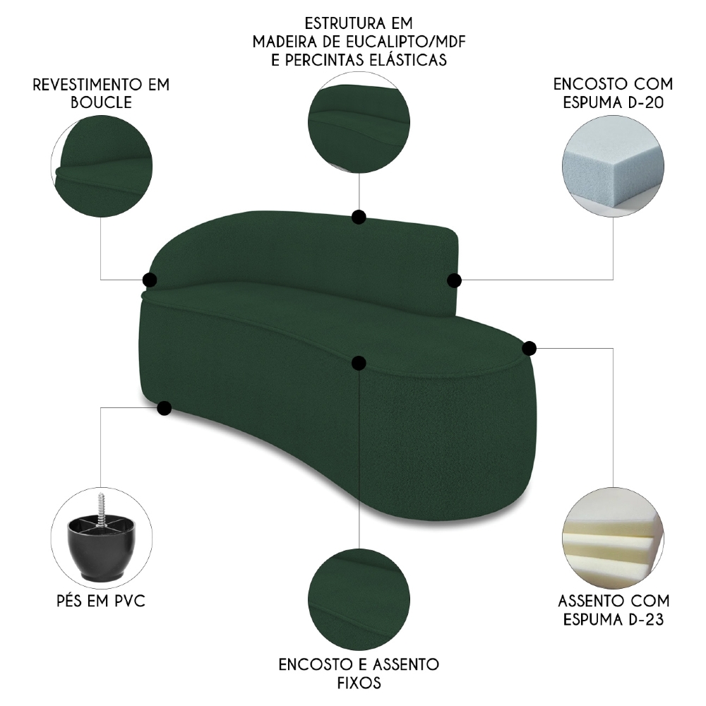 Sofá 3 Lugares Para Sala 180cm Orgânico Wendi Boucle Verde I01  - Mpozenato