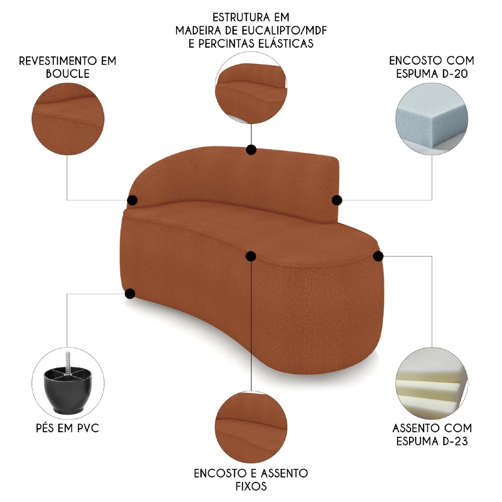 Sofá 2 Lugares Para Sala 140cm Orgânico Wendi Boucle Terracota I01  - Mpozenato