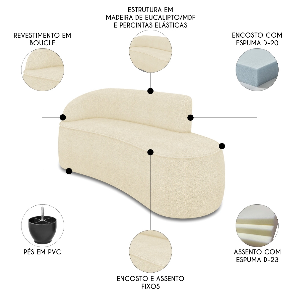 Sofá 3 Lugares Para Sala 180cm Orgânico Wendi Boucle Bege I01  - Mpozenato