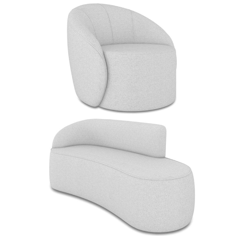 Sofá 3 Lugares 180cm Wendi e Poltrona Steve Linho Cinza I01  - Mpozenato