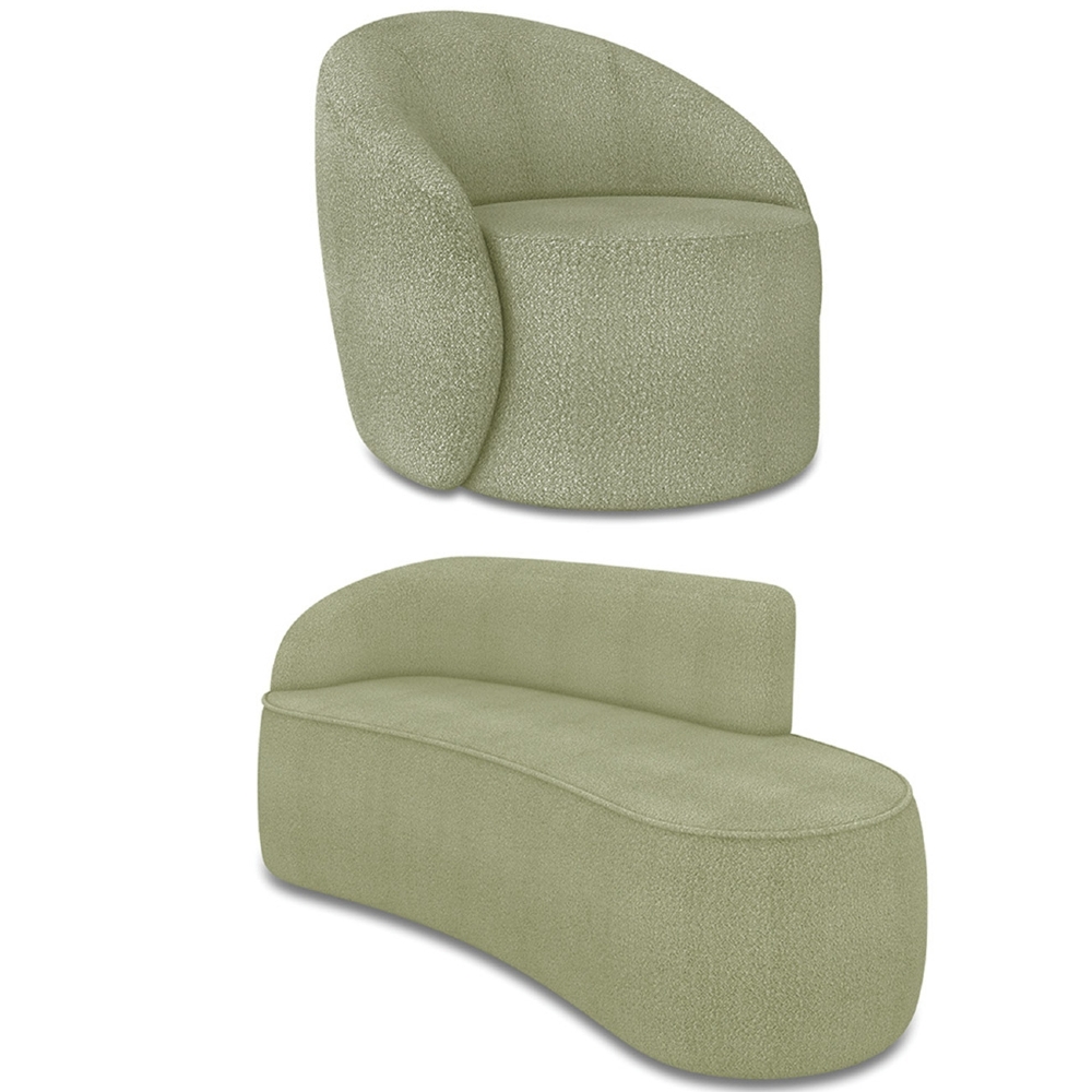 Sofá 3 Lugares 180cm Wendi e Poltrona Steve Boucle Pistache I01  - Mpozenato