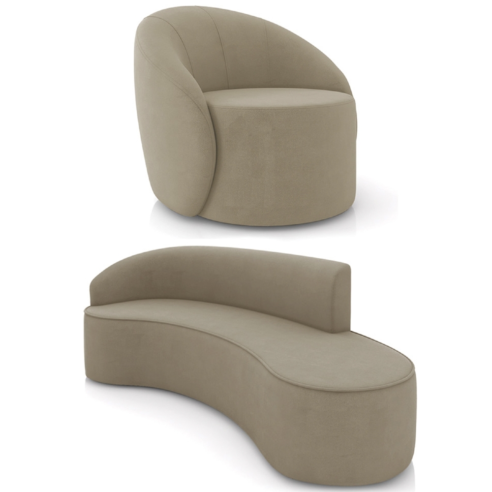 Sofá 4 Lugares 220cm Wendi e Poltrona Steve Suede Marrom Rt I01  - Mpozenato