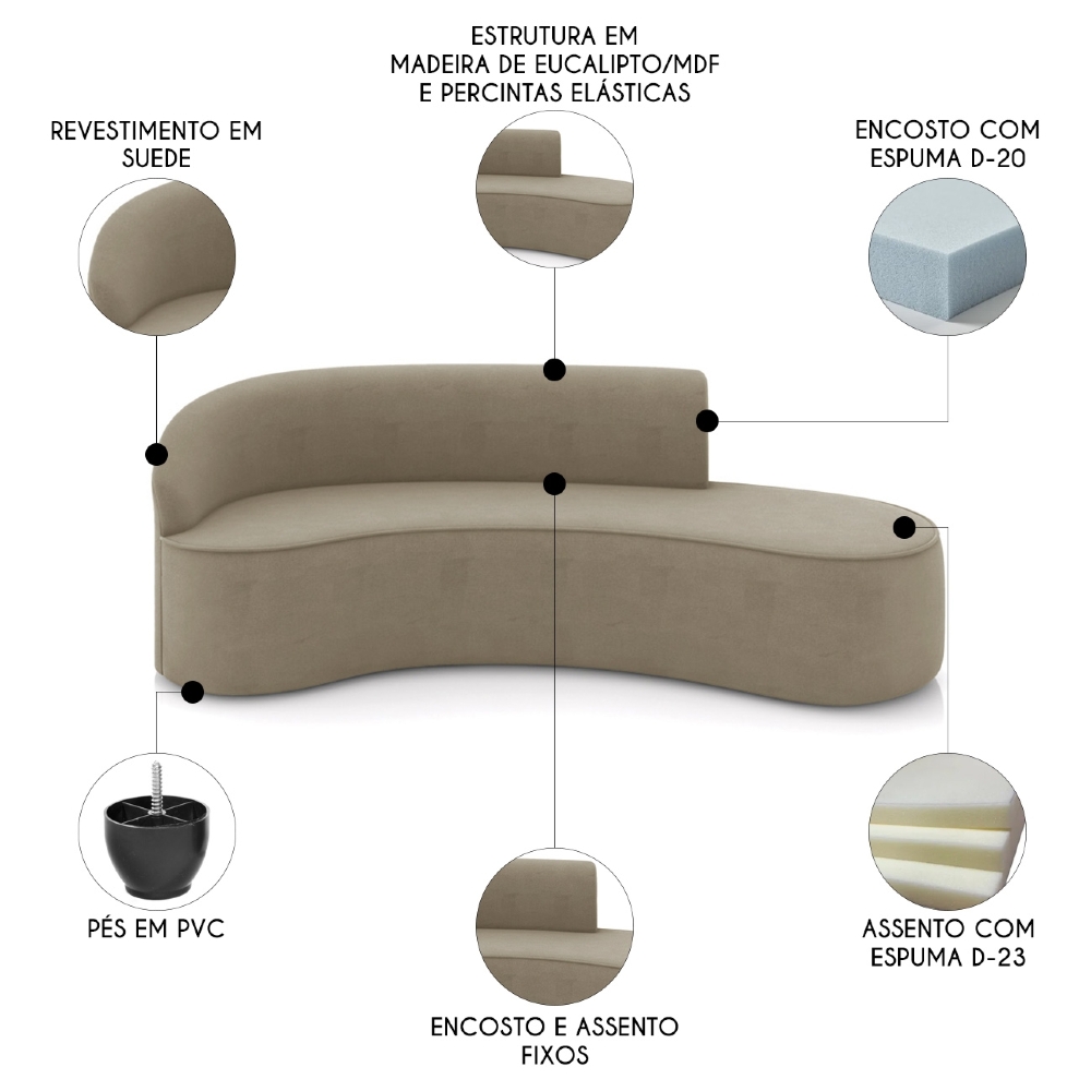 Sofá 4 Lugares 220cm Wendi e Poltrona Steve Suede Marrom Rt I01  - Mpozenato