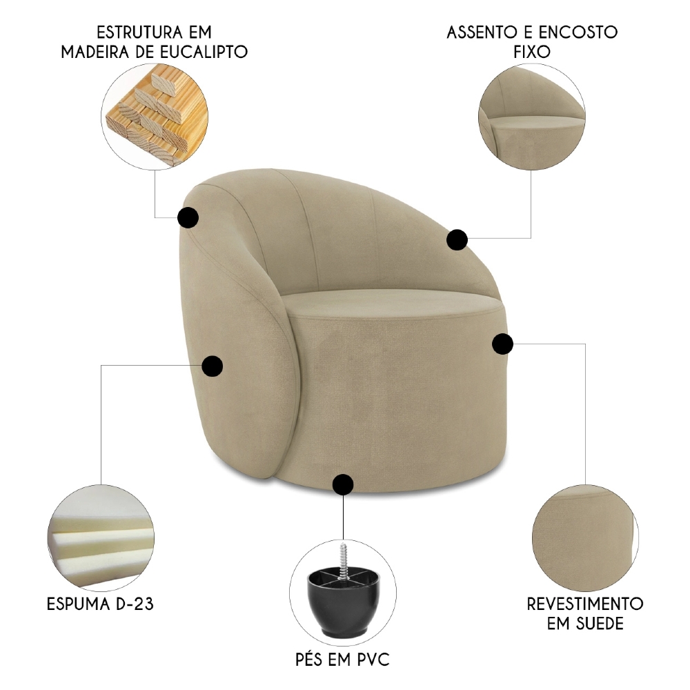 Sofá 4 Lugares 220cm Wendi e Poltrona Steve Suede Marrom Rt I01  - Mpozenato