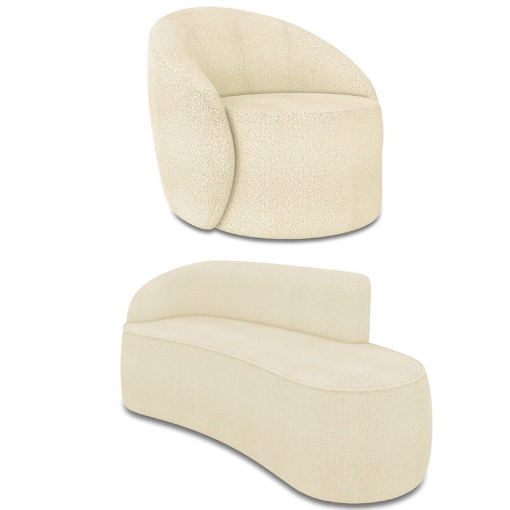 Sofá 3 Lugares 180cm Wendi e Poltrona Steve Boucle Bege I01  - Mpozenato