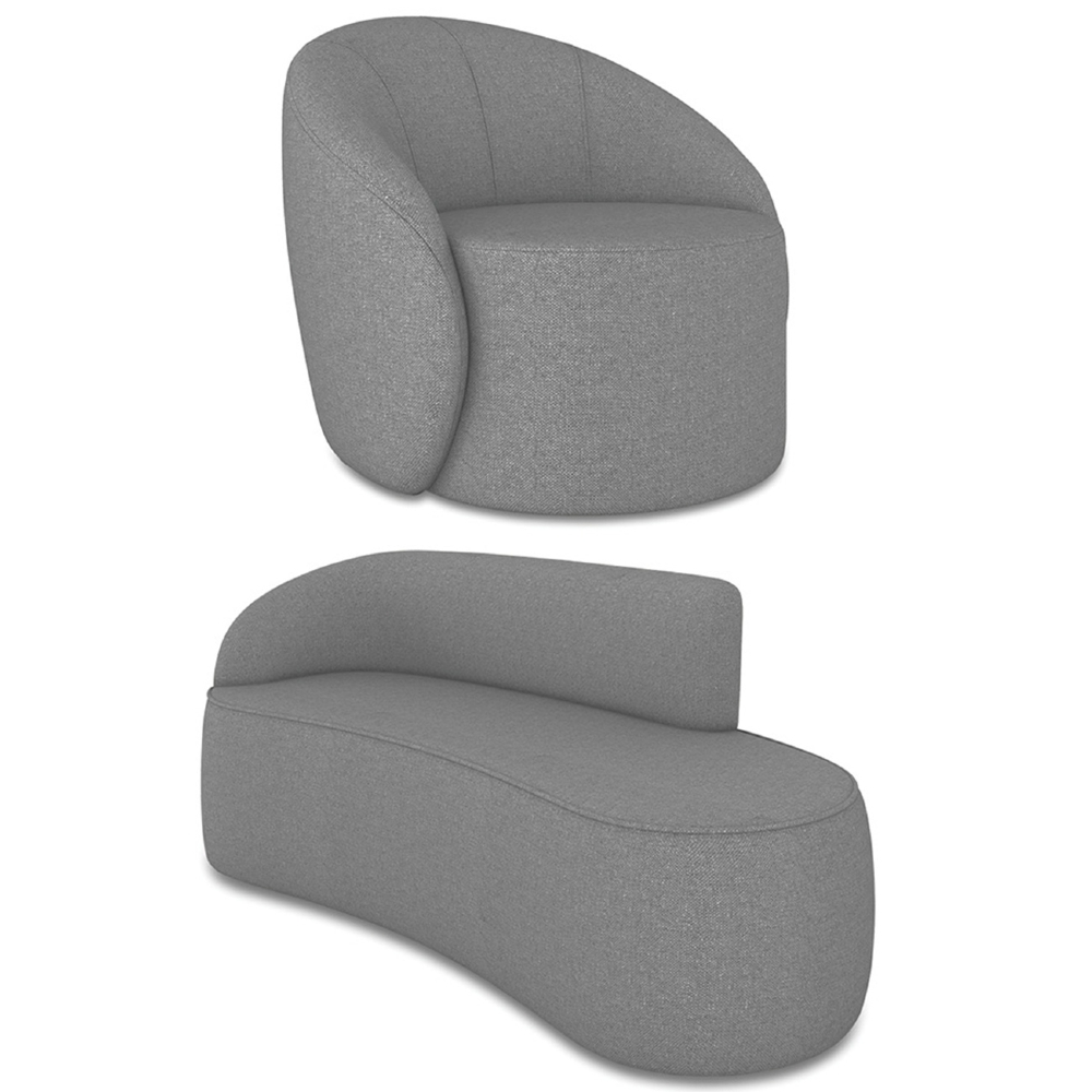 Sofá 3 Lugares 180cm Wendi e Poltrona Steve Linho Grafite I01  - Mpozenato